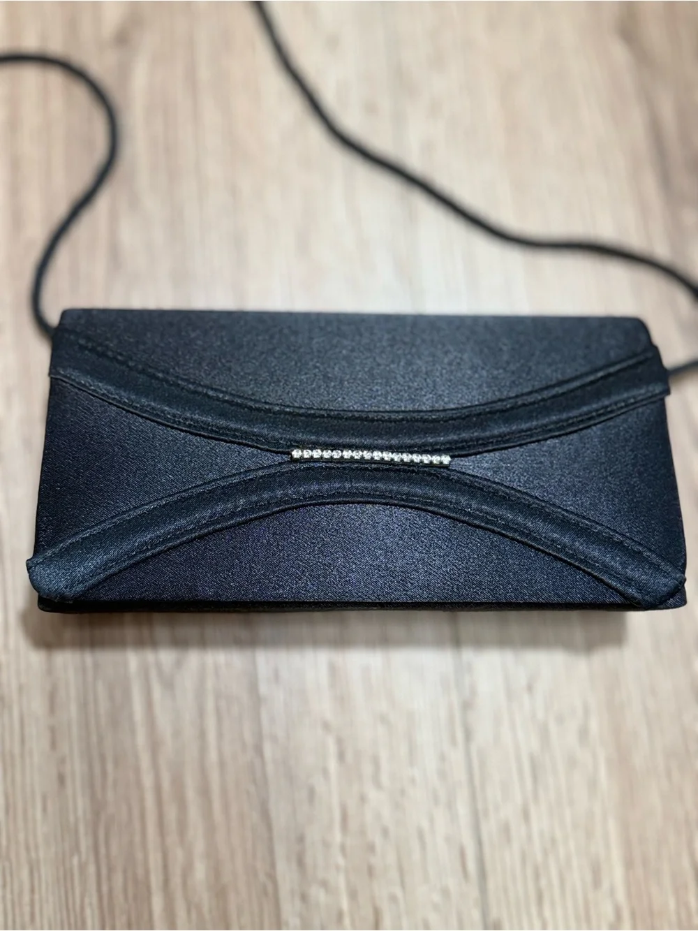 Daniel Ames Couture Womens Black Satin Evening Clutch Rhinestone Bar NWT